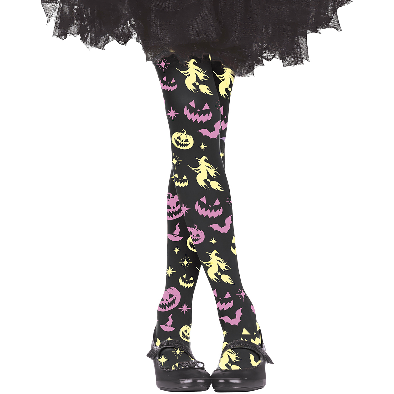 Zwarte kinderpanty's met pompoenen en heksen