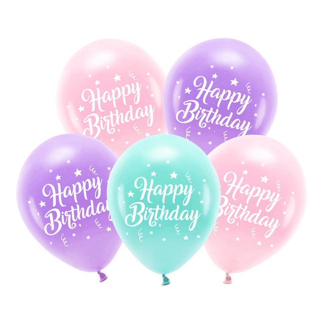 Latex ballonnen Happy Birthday sterren van 26 cm - 5 stuks