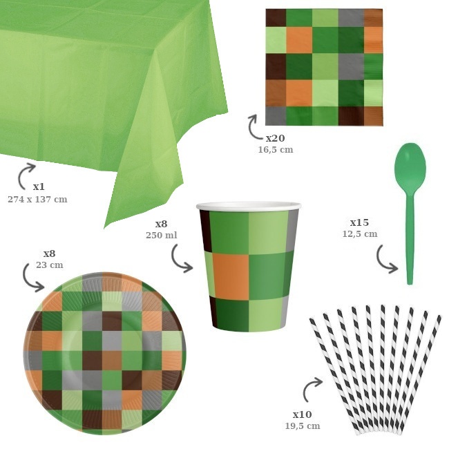 Pakket voor een Minecraft-feestje - 8 personen - 2