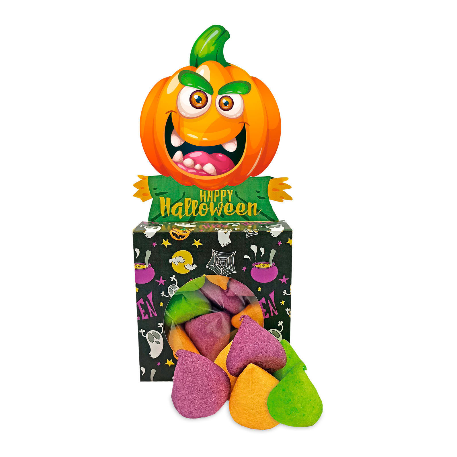 Halloween pompoen silhouetdoos met wolkjes van 72 gr - 1 stuk