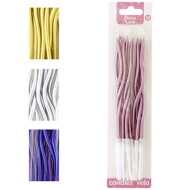 Spiraalvormige kaarsen in verchroomde kleuren van 11 cm - 12 stuks