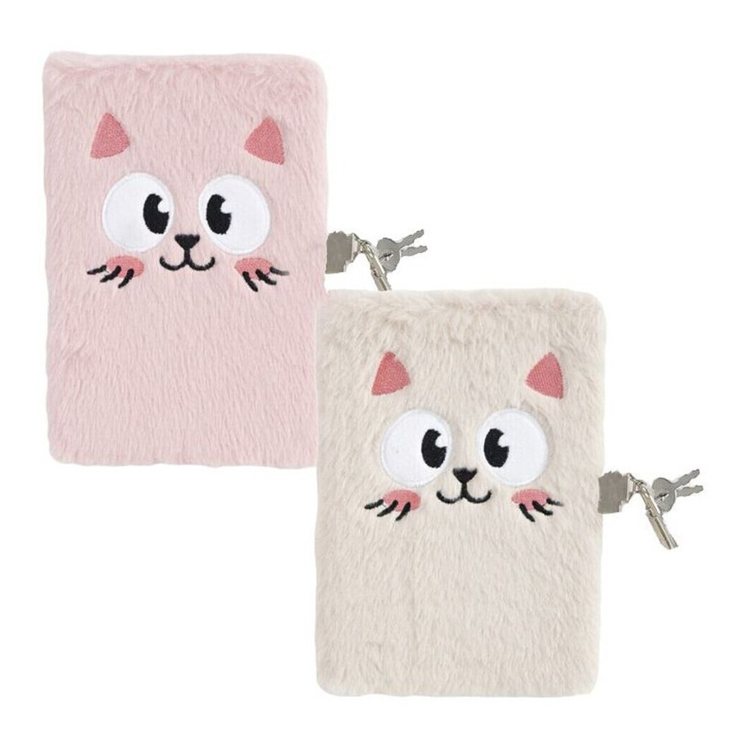 Pluchen dagboek met slot van 13,5 x 16 cm - 1 stuk