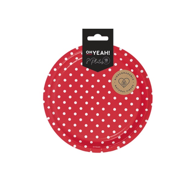 Ronde borden met witte stippen 18 cm - 8 stuks