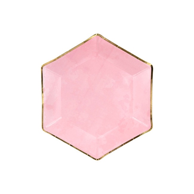 Hexagonale borden met gouden rand van 23 cm - 6 stuks