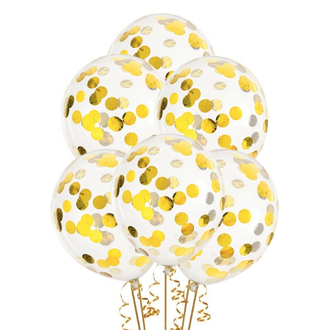 Transparante latex ballonnen met sterrenconfetti van 30 cm - PartyDeco - 6 stuks