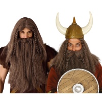 Kastanjebruine pruik met baard en snor van een barbaar