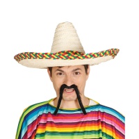 Mexicaanse strohoed met meerkleurig lint - 59 cm