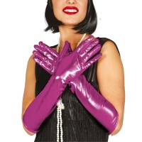 Metallic lange fuchsiakleurige handschoenen - 40 cm