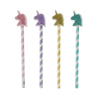Potlood met glittereenhoorn gum - 1 stuk