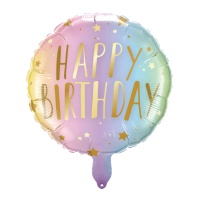 Pastelkleurige Happy Birthday ballon van 45 cm