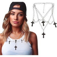Gelaagde ketting met 4 kruisen - urban stijl