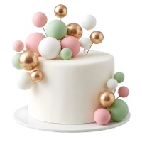 Taarttopper met roze, groene en gouden bolletjes - 32 stuks