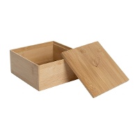 Vierkante bamboe wattenhouder met deksel