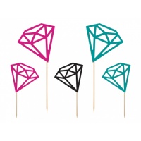 Diamant taarttoppers - 5 stuks