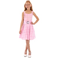Meisjeskostuum: roze-wit geruit jurkje voor meisjes