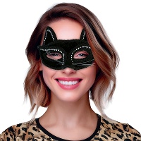 Zwart kattenmasker met siersteentjes