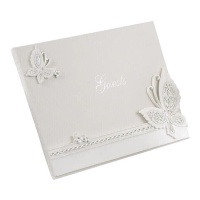 Wit gastenboek met vlinder 23 x 19 cm