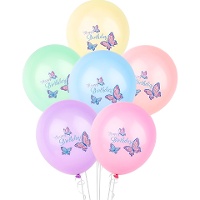 Latexballonnen met vlinders en 'Happy Birthday' van 30 cm - 6 stuks