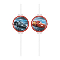 Papieren rietjes Cars blauw - 4 stuks