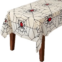 Tafelkleed met spinnenweb en spin met rode achterkant 1,35 x 2,70 m