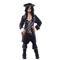 Zwart en goud piratenkostuum voor mannen