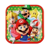 Super Mario vierkante borden van 18 cm - 8 stuks
