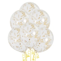 Transparante latex ballonnen met gouden confetti van 30 cm - Unique - 6 stuks