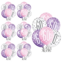 Latex ballonnen roze, lila en wit 30 cm - Qualatex - 6 stuks