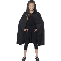 Zwarte kindercape met capuchon, 75 cm