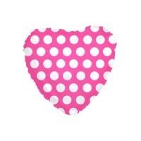Hartvormige ballon met fuchsia stippen van 45 cm - 1 stuk