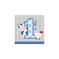 Boerderijdieren blauwe servetten van 12,5 x 12,5 cm - 16 stuks