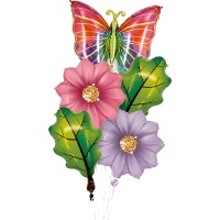 Boeket van bloemen, bladeren en een vlinder - 5 stuks