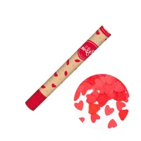 Confettikanon met rode bloemblaadjes en harten van 60 cm