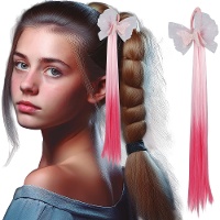 Roze lok met strik van 40 cm