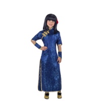 Meisjeskostuum van een Chinese dame met blauw patroon