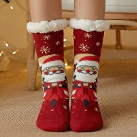 Kerstsokken met kerstmanmotief en teddyboord - maat 36-42 - 1 paar