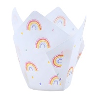 Papieren tulipaanvormige muffinvormpjes met regenboogontwerp - PME - 24 stuks