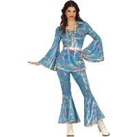 Blauw disco-stijl kostuum met print voor dames
