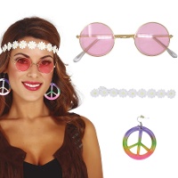 Hippie set met haarband, oorbellen en bril