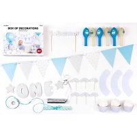 Blauw eerste verjaardag sweet table pakket - 33 stuks