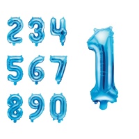 Blauwe nummerballon van 35 cm - PartyDeco - 1 stuk