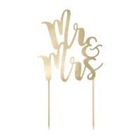 Taarttopper Mr en Mrs in goudkleur - PartyDeco