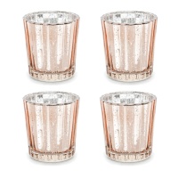 Glazen theelichthouders roségouden beker 5,5 x 6 cm - 4 stuks