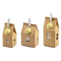 Adventskalender met kartonnen huisjes - 24 stuks