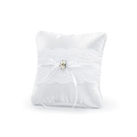 Kussen voor trouwringen met wit kant en rozen - 16 x 16 cm