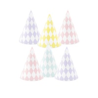 Feesthoedjes met assorti gekleurde ruiten - 6 stuks