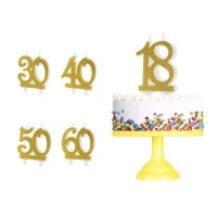 Gouden glitter cijferkaars van 7,5 cm