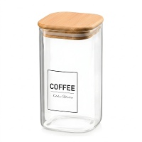 Glazen pot van 1,2 L van borosilicaat met bamboe deksel Coffee