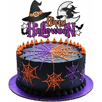 Taarttopper voor Halloween met heks en pompoen en glitter - 16 x 24 cm