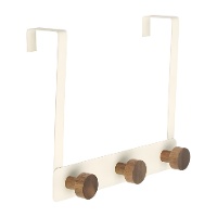 Over-deurkapstok 3 haken crème met acaciahouten knoppen